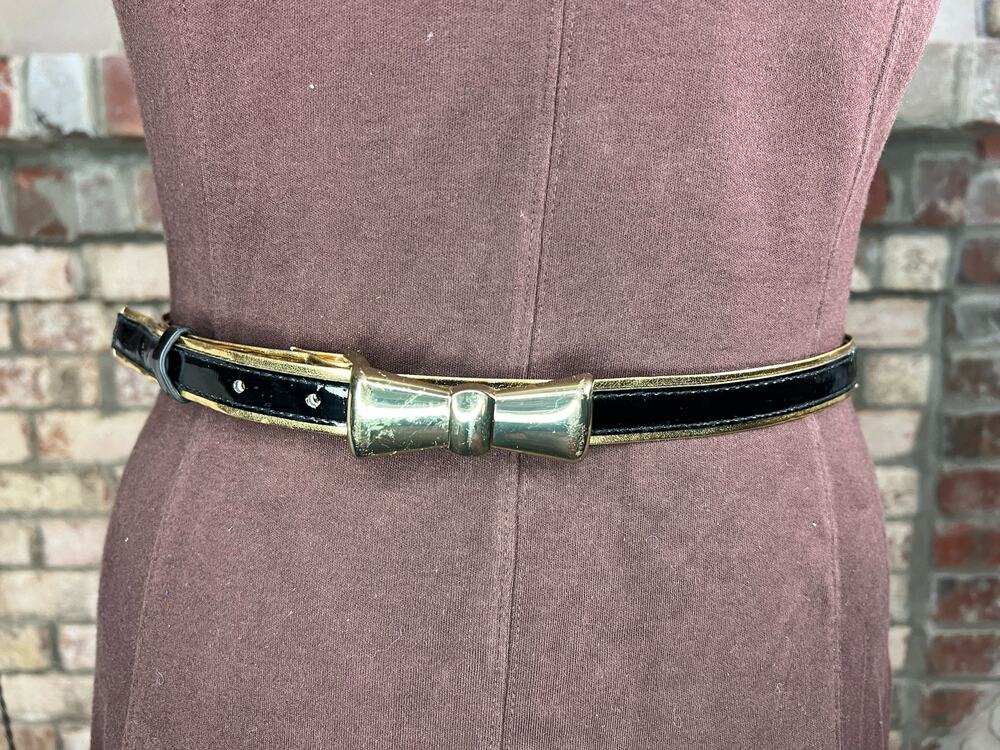 belt bow buckle black gold vegan leather